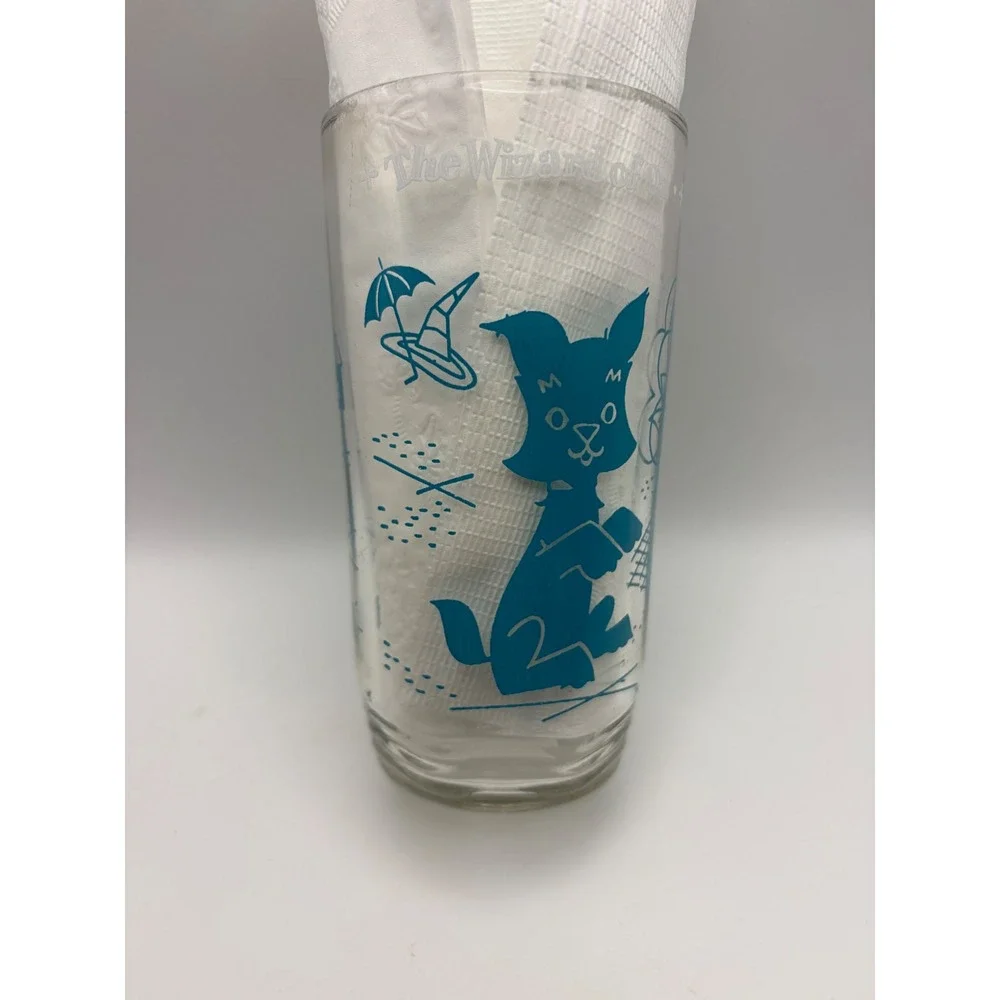 Vintage Wizard of Oz‎ Toto Teal Blue Glass Tumbler Wavy Bottom S&Co